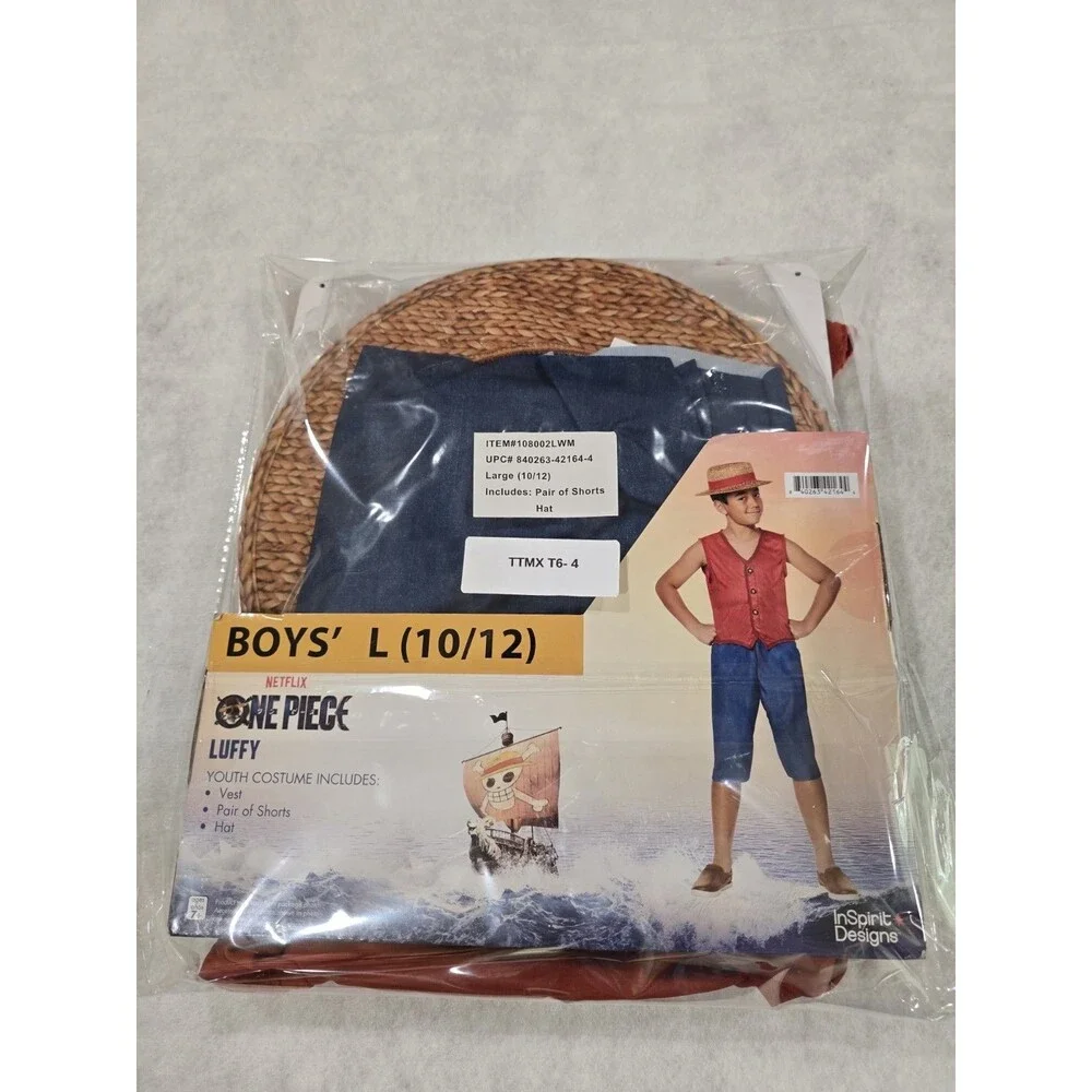 NEW Netflix One Piece Monkey D. Luffy Child Costume Vest Shorts Hat Large 10/12